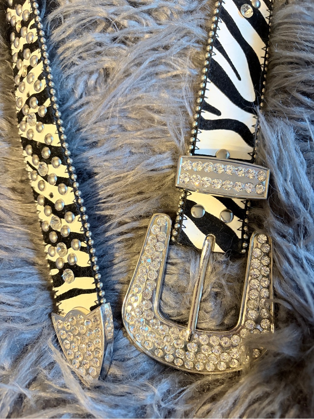 Rhinestone Zebra-Print Women’s Fashion Belt - Black & White